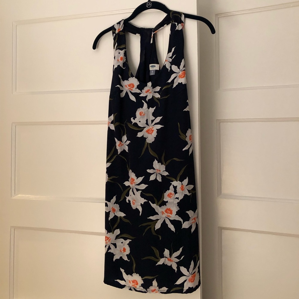 Navy Hawaiian floral racer back summer dress